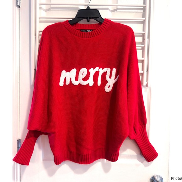 SHEIN Sweaters - Red & White Merry Christmas Crewneck Sweater Holiday Festive Medium